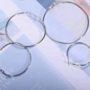 2 Pairs Bundle Lot 2 Sets Brand NEW Large Shiny Silver Hoop Hinged Earrings